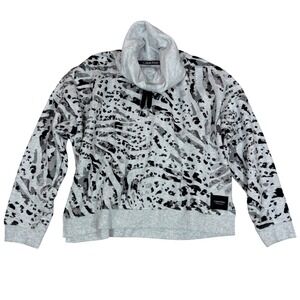 Calvin Klein Performance Womens Cowl Neck Cropped Sweatshirt Animal Print Grey L